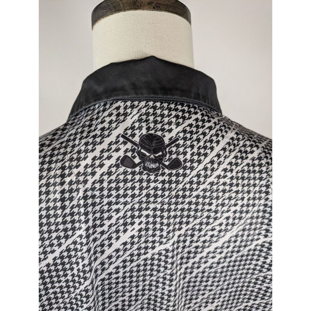 Tattoo Golf Mens M Polo Shirt Black White Houndstooth Print Athletic Performance - Picture 7 of 10